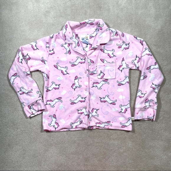 Fuzzy Unicorn Pink Pajama PJ Sleep Pants Shirt Set Cozy Warm Winter - Picture 2 of 12